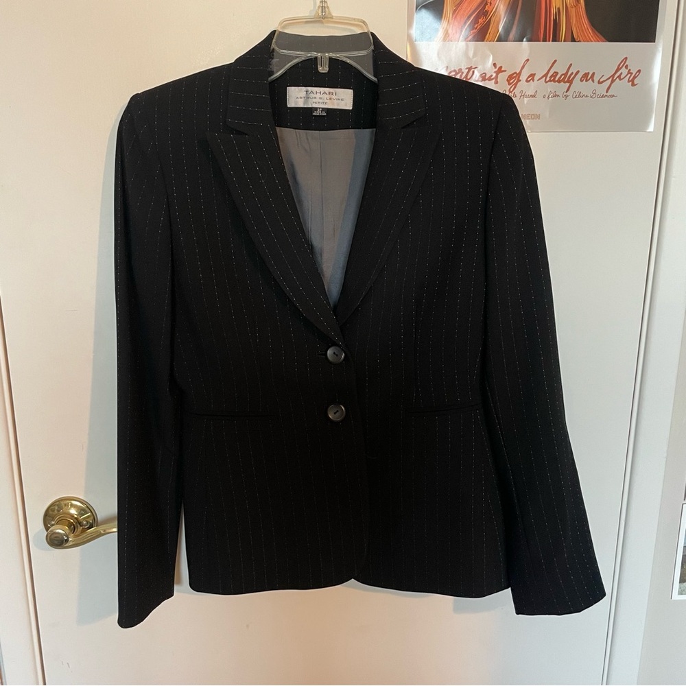 Tahari Black Pinstripe Suit Set